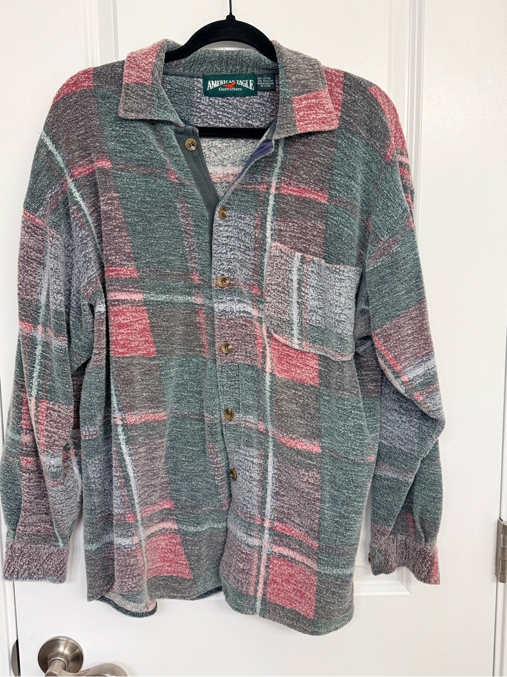Vintage 90s American Eagle Outfitters Shirt M Made Hong Kong Plaid Green Tag